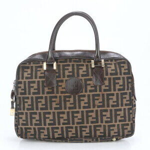 Fendi Zucca FF Leather Tote Bag Handbag Brown